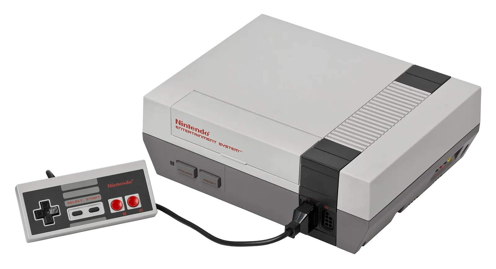 Nintendo Entertainment System gris con su mando